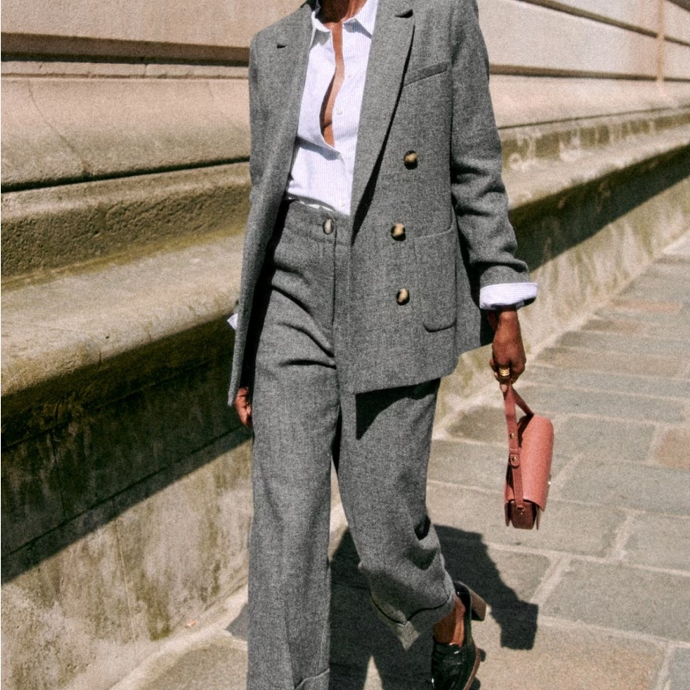 Sézane 100% wool Gray Wide-Leg Damon  Trousers